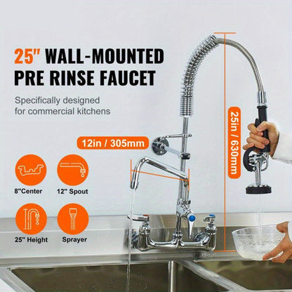 Keukenkraan – Keukenmengkraan – Wastafelkraan – Wandkraan – Pre-Rinse Kraan – Hoogte 63,5 cm – Messing Constructie met 30,48 cm Swing-arm