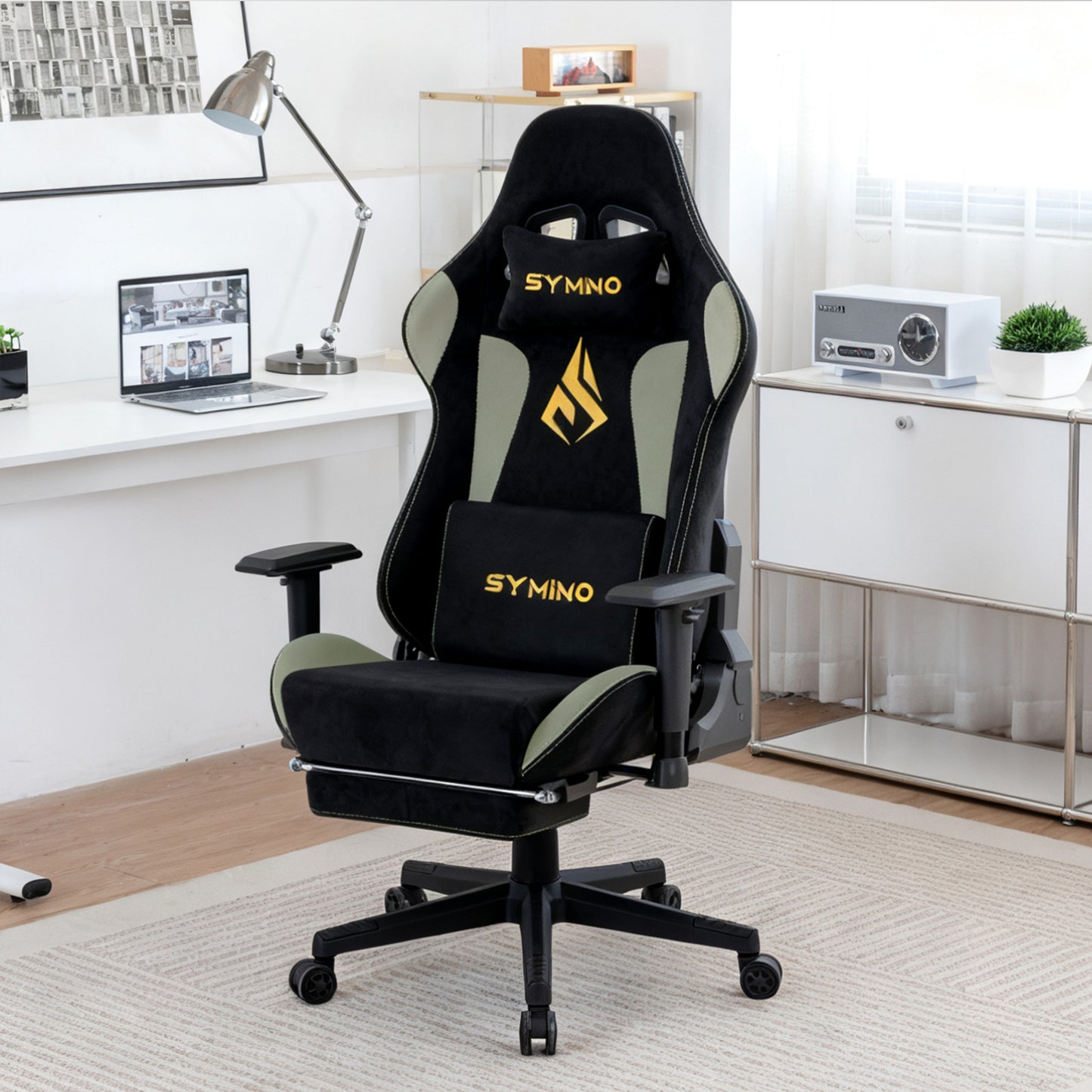 Gamingstoel – Gamestoel – Gaming Chair – Gamestoel Bureaustoel – Donkergroen – Verstelbare Rugleuning 90-167° – Ergonomische Lenden- En Hoofdsteun