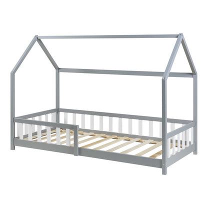 Kinderbed – Kinderbedden – Eenpersoonsbed – Hoogslaper – Stapelbed – Grijs – 90x200 cm – Massief Dennehout – Valbeveiliging