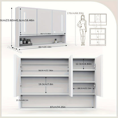 Apotheekkastje – Medicijnkastje – Badkamerkast – Wandkast – Toiletkast – Houten 3-Deurs – LED-Touchsensor – USB Aangedreven 36V
