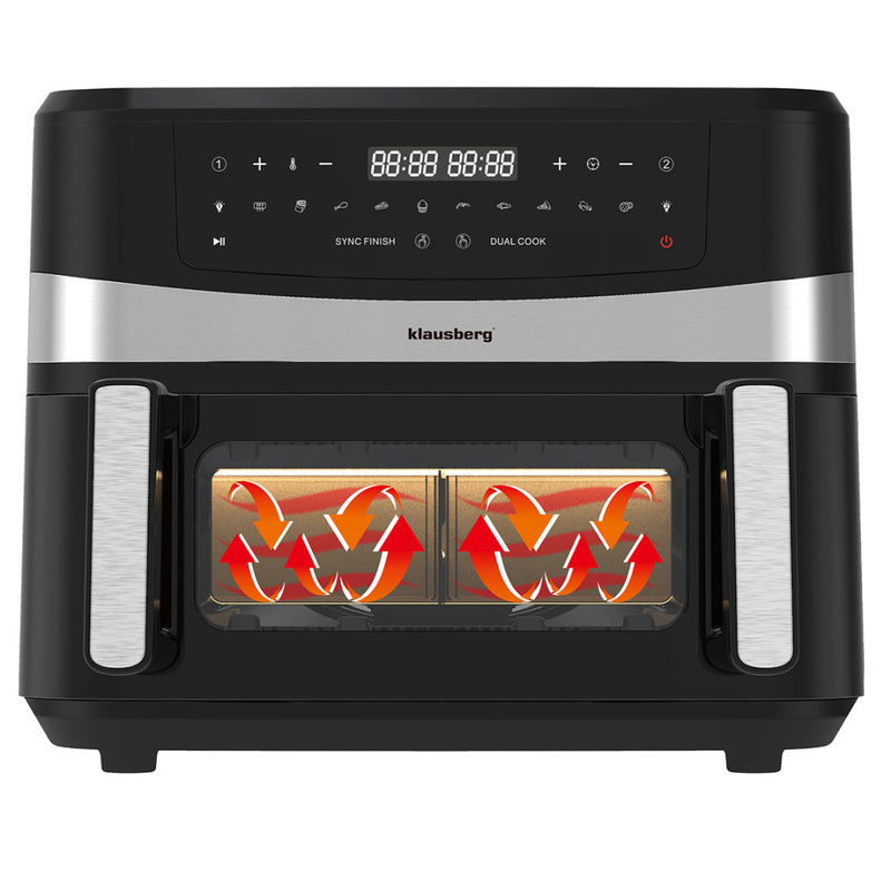 Airfryer – Heteluchtfriteuse – Friteuse – Digitaal Display – Dubbele Mand – 9L Capaciteit – Touchscreen Bediening – Tot 80% Minder Vet