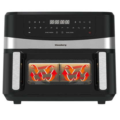 Airfryer – Heteluchtfriteuse – Friteuse – Digitaal Display – Dubbele Mand – 9L Capaciteit – Touchscreen Bediening – Tot 80% Minder Vet