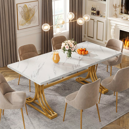 Eettafel – Keukentafel – Dinertafel – Tafelblad – Dinerbank – Modern Design – 160x80 cm – Grijs MDF Blad Met Gouden Metalen Poten