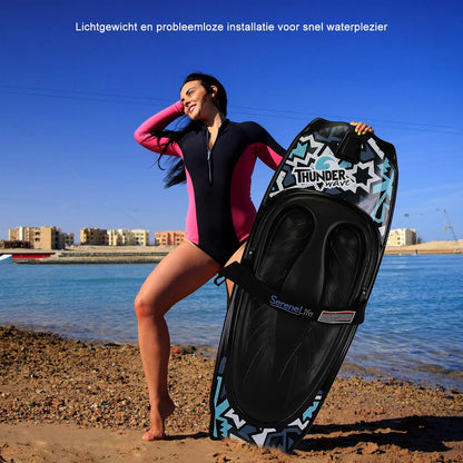 Kneeboard – Watersport Board – Kniesurfboard – Bodyboard – Waterplank – Zwart/Blauw – Ultralicht Gewicht – Inclusief Verstelbare Veiligheidsband