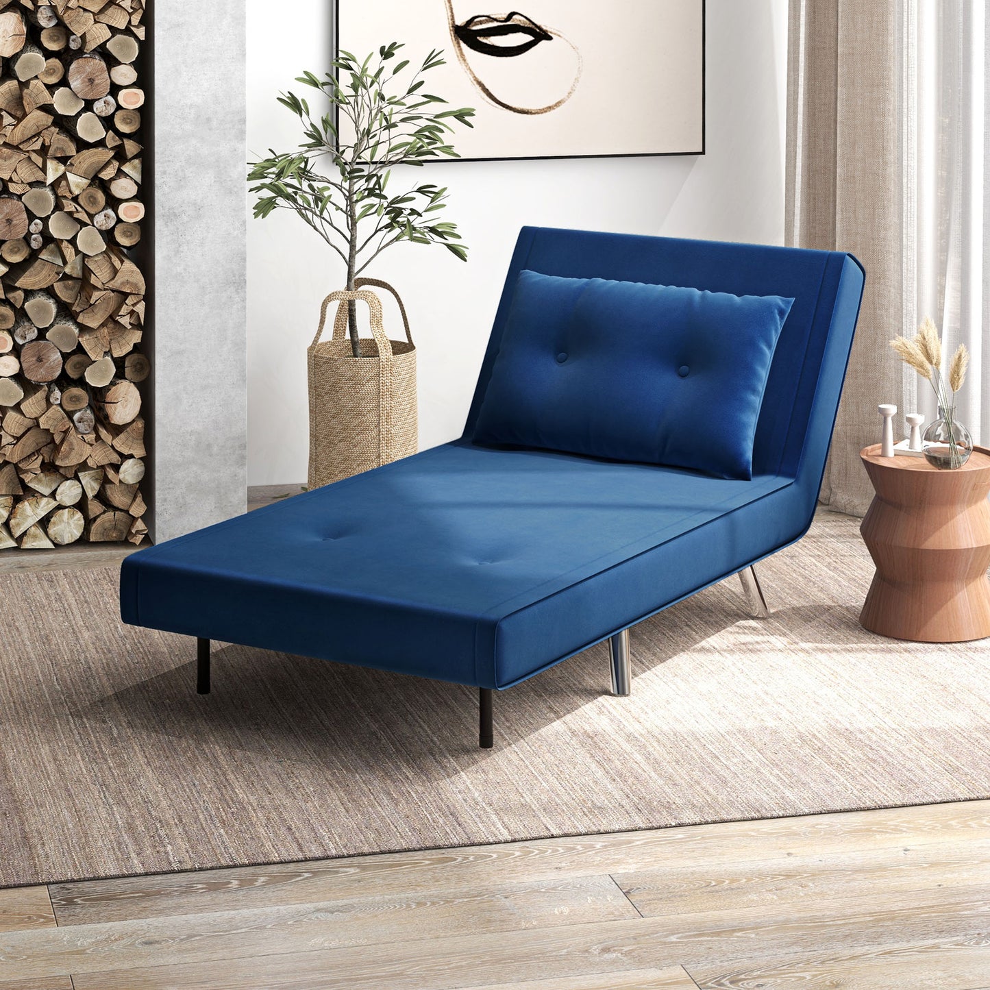 Armchair, Folding Chair with Bed Function, Single Sofa with Cushion, Guest Bed, Upholstered Sofa with Velvet Look, for Living Room, Bedroom, Blue, 77 X 88 X 83 Cm