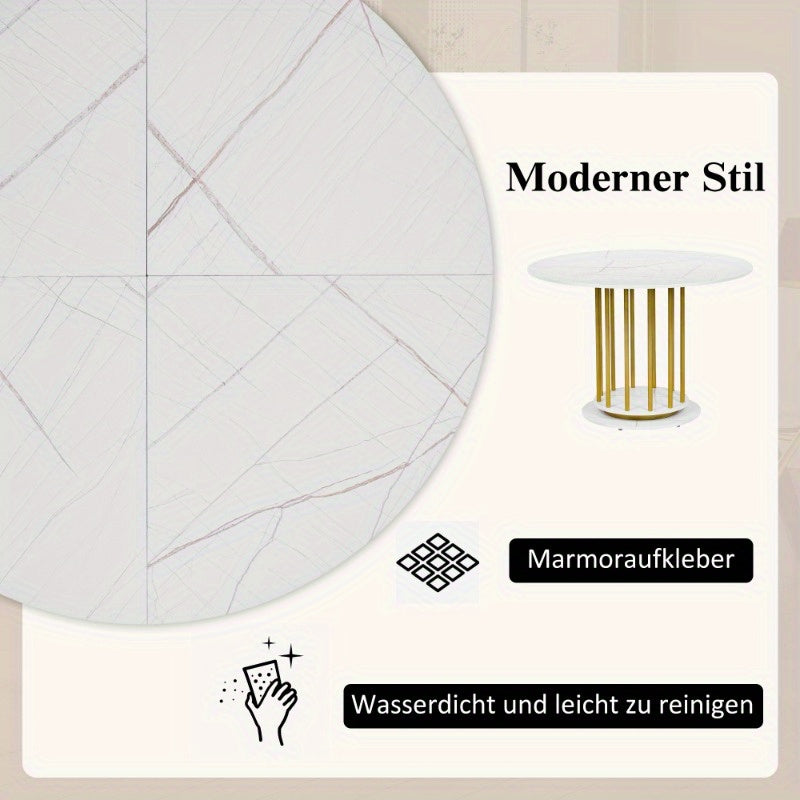 Ronde Eettafel – Ronde Tafel – Eetkamertafel – Keukentafel – Kleine Tafel – Marmerlook Blad – Stevig Metalen Frame – 100 cm Diameter – 4-6 Personen
