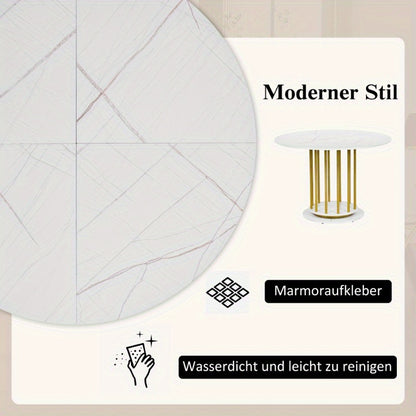 Ronde Eettafel – Ronde Tafel – Eetkamertafel – Keukentafel – Kleine Tafel – Marmerlook Blad – Stevig Metalen Frame – 100 cm Diameter – 4-6 Personen