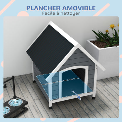 Hondenkennel – Hondenhok – Buitenkennel – Buitenhok – Hondenhuisje – Duurzaam Dennenhout – Waterafstotend Golfdak – Verstelbare Poten – Uitneembare Vloer – Grijs – Medium Honden 75x88x82 cm
