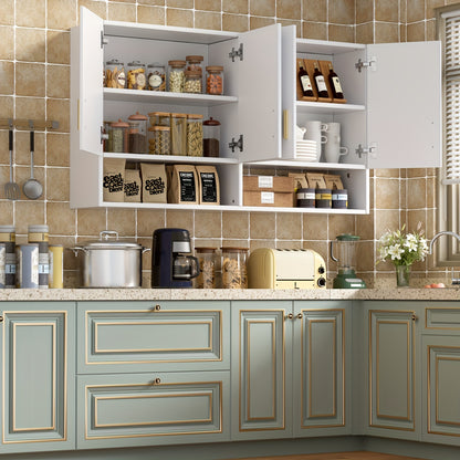 Moderne Wandkast – Keukenkast – Badkamerkast – Opbergkast – Muurkast – Wit Houtcomposiet – 3 Legplanken – Compact & Vochtbestendig
