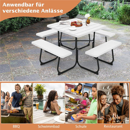 Tuinset 8 Personen – Tuinmeubel – Terrasset – Buitenmeubilair – Buiten Zitgroep – Vierkante Tafel – Weerbestendig HDPE – Parasolhouder
