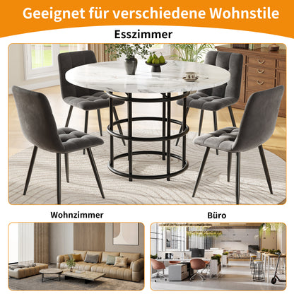 Ronde Eettafel – Eettafel Rond – Keukentafel – Tafel Marmerlook – Eettafel Metaal Zwart – 100 cm Diameter – Verstelbare Poten