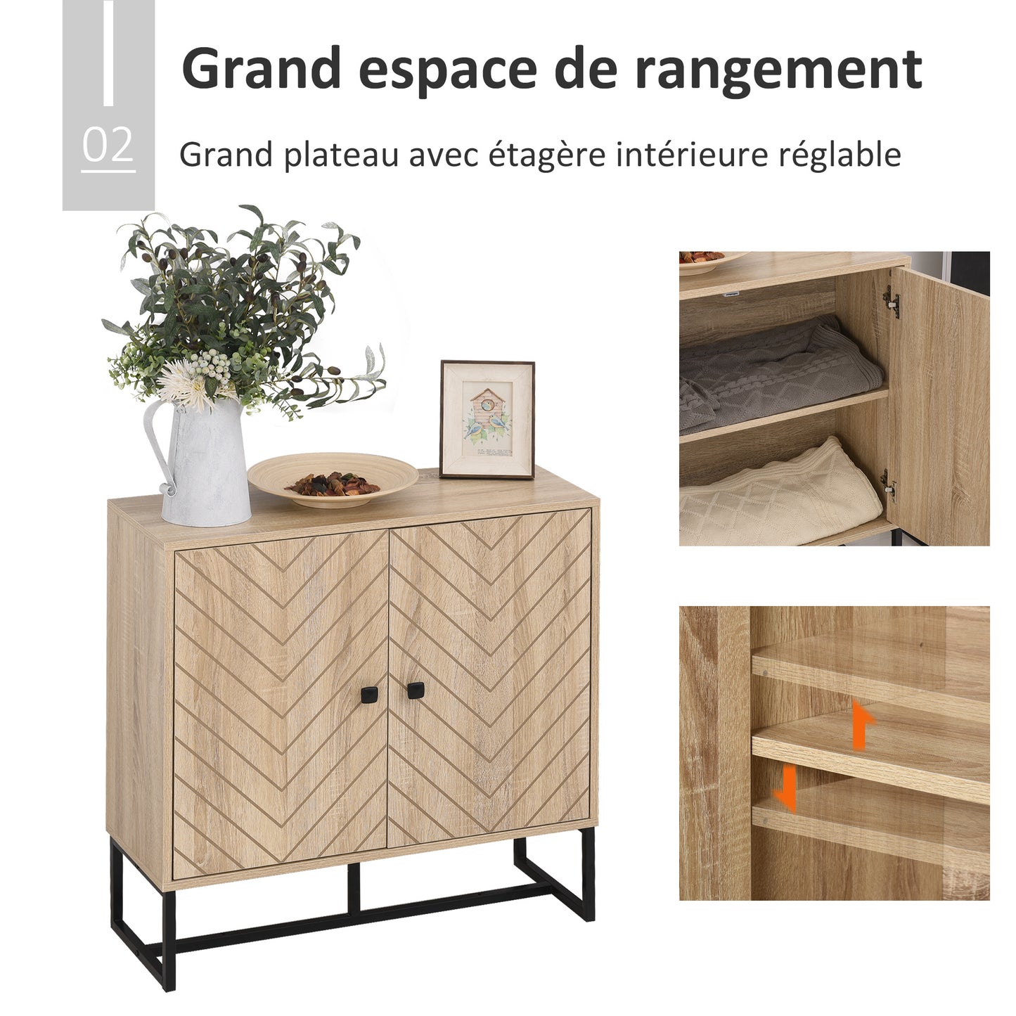 Dressoir – Opbergkast – Ladekast – Buffetkast – Commodes – Hout – 2 Deuren – Zwarte Metalen Poten – 80x29,5x80 cm – Verstelbare Plank