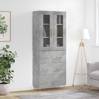 Hoge Kast – Opbergkast – Kast Met Deuren – Bergkast – Boekenkast – Grijs Betonlook – 180 cm Hoog – Duurzaam Hout