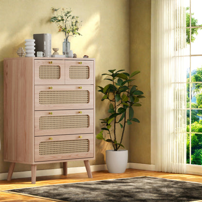 Ladekast – Ladekastje – Ladenkast – Opbergkast – Verticaal – Natuurlijke Houtkleur – 5 Lades – Compact & Ruimtebesparend