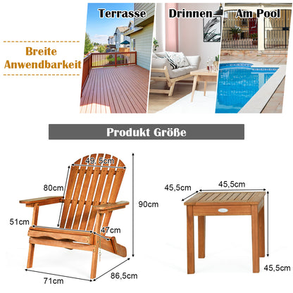 Inklapbare Adirondack Stoelen Set – Loungestoelen – Tuinstoelen – Vouwstoelen – Buitenstoelen – Eucalyptus Hout – Inclusief Bijzettafeltje