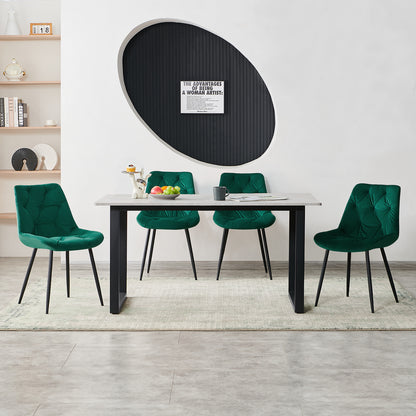 Velvet Eetkamerstoel – Stoel – Fauteuil – Designstoel – Retro Stoel – Set van 2 Groen – Dikke Ergonomische Rugleuning – Stevige Metalen Poten