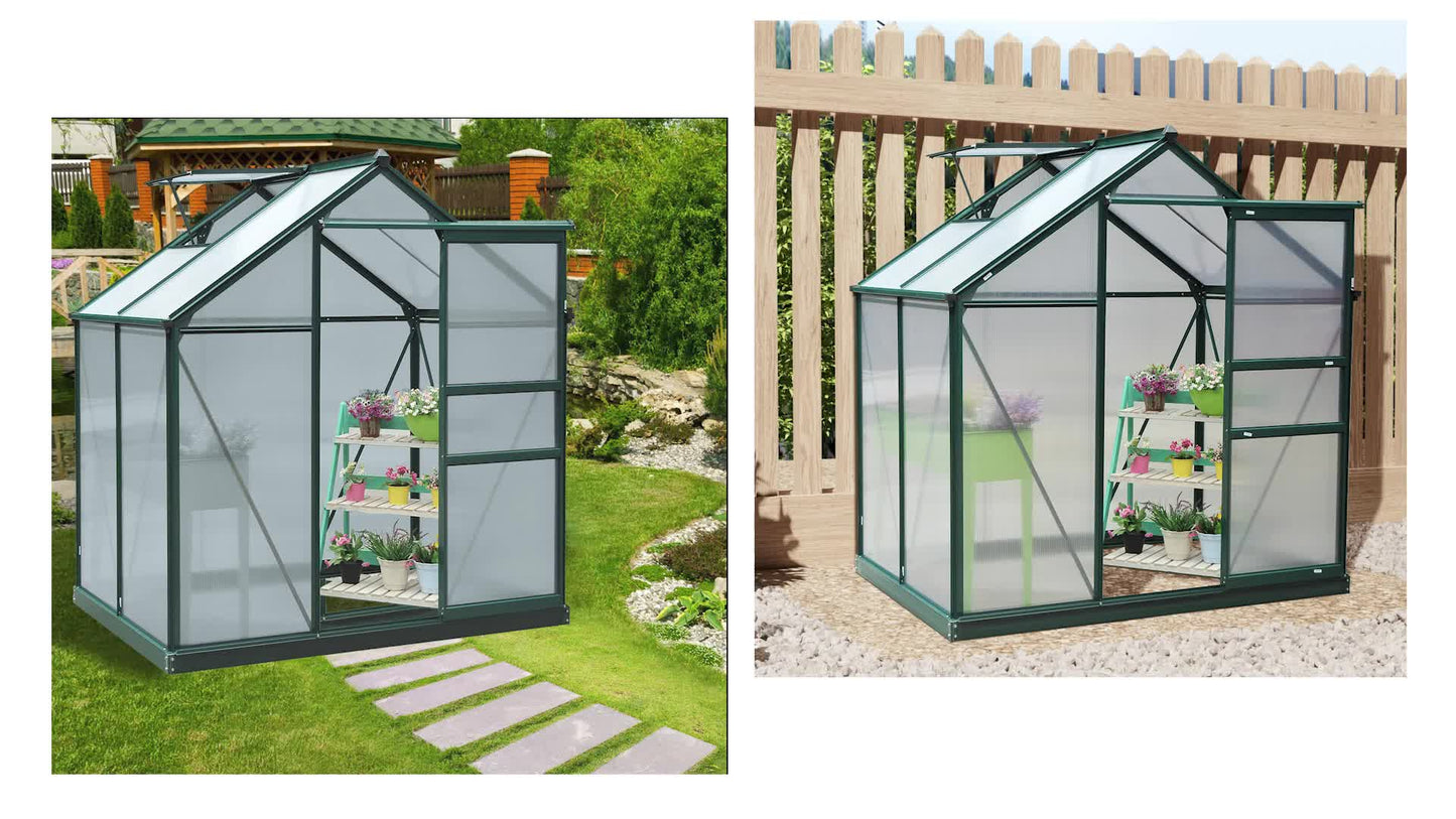 Kas – Kweekkas – Tuinkas – Serre – Broeikas – Aluminium Frame – UV-bestendig Polycarbonaat – Versterkte Basis – Dakventilatie – Schuifdeur – Groen – 2,5 m²