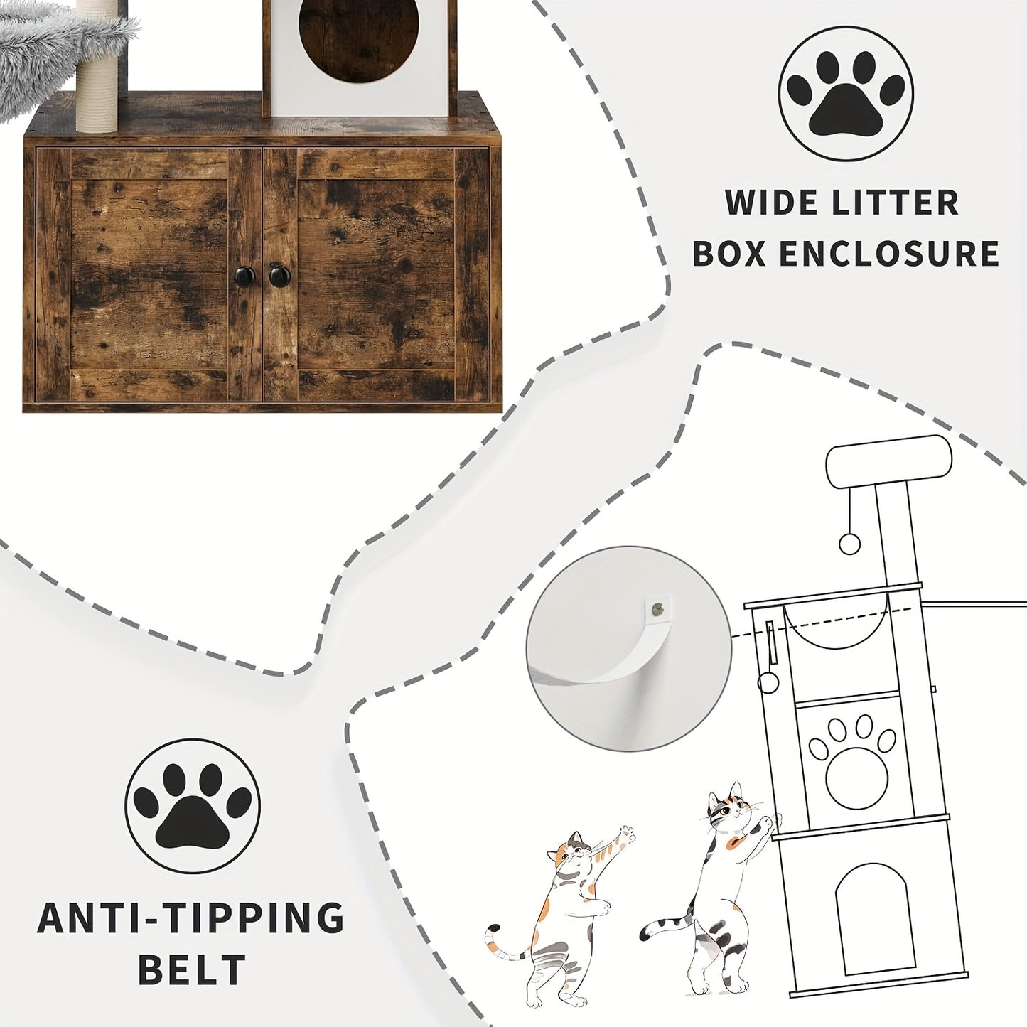 Kattenboom – Krabpaal – Kattenmeubel – Kattenhuis – Kattenkast – Verborgen Kattenbak – Duurzame Sisal Krabpaal – Ruimtebesparend Bruin-Wit Design