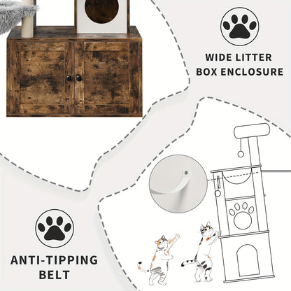 Kattenboom – Krabpaal – Kattenmeubel – Kattenhuis – Kattenkast – Verborgen Kattenbak – Duurzame Sisal Krabpaal – Ruimtebesparend Bruin-Wit Design