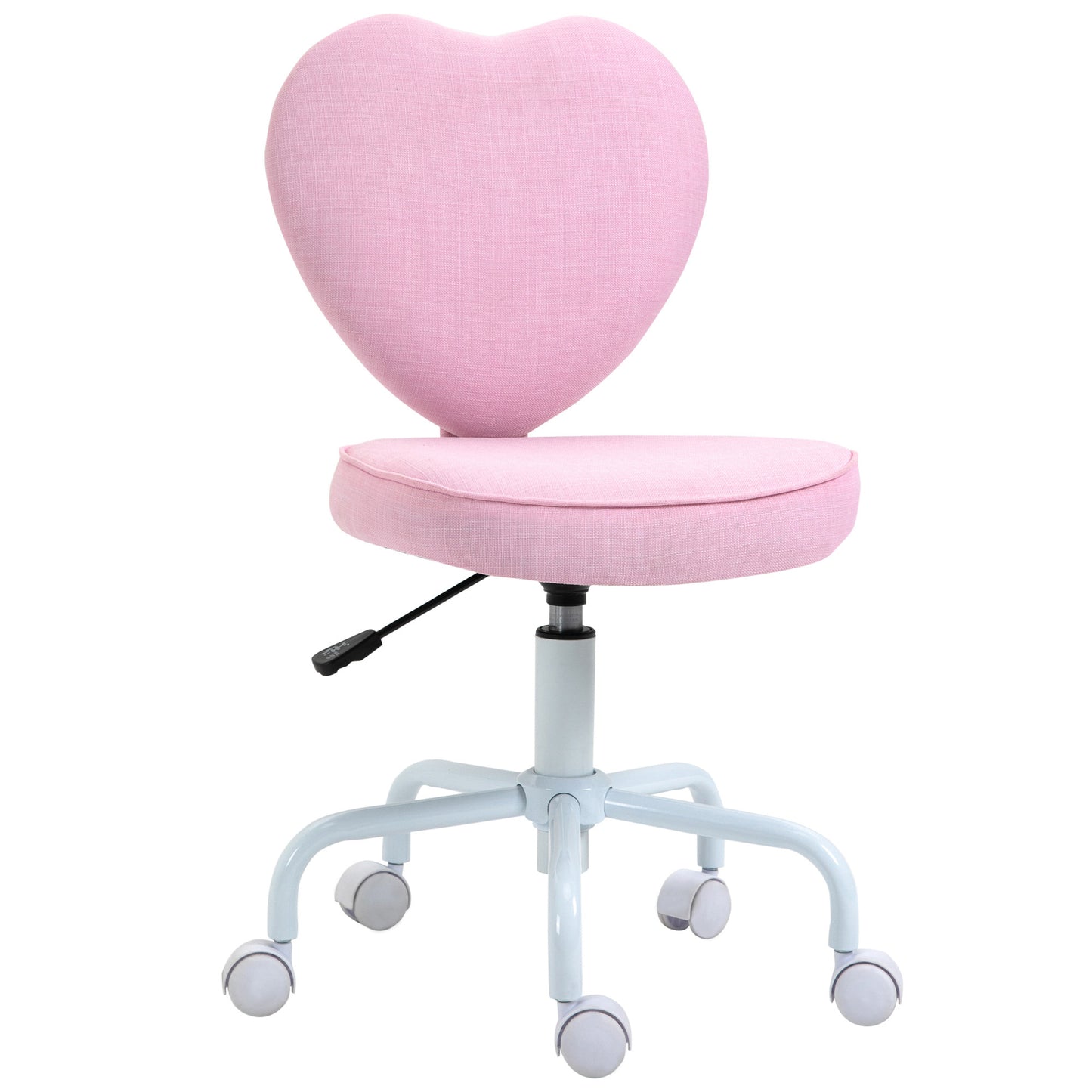 Draaistoel – Bureaustoel – Bureaukruk – Werkstoel – Kinderstoel – Hartvormig Design – Verstelbare Hoogte 79-89 cm – Linnenlook Stoffering – Roze Kleur