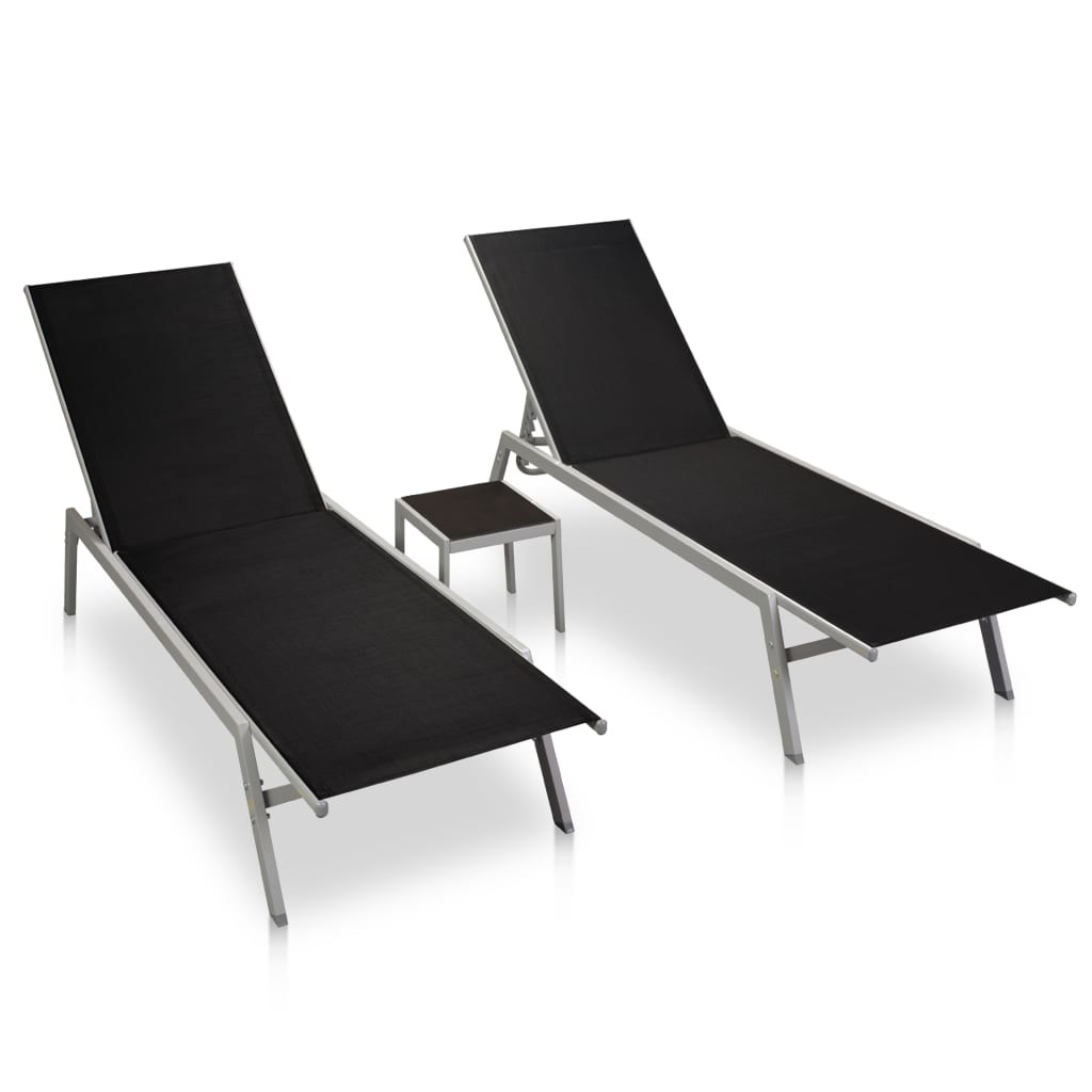 2-Persoons Lounge Set – Luxe Loungeset – Tuinset – Ligbedden – Bijzettafel – Stevig Stalen Frame – Ademend Textiel