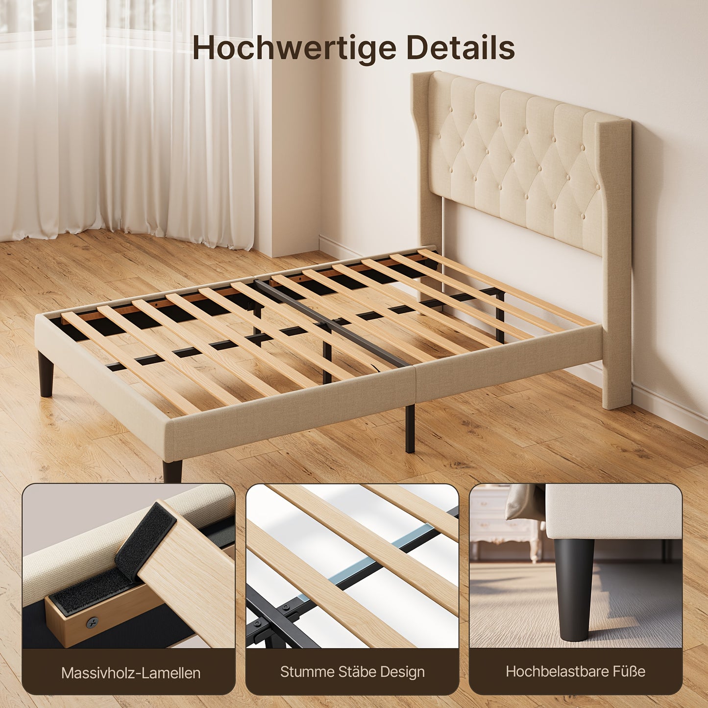 Tweepersoonsbedframe – Bedframe – Ledikant – Slaapbed – Onderbedkast – Modern Design – 140x200 cm – Hout & Metaal – 20 cm Opbergruimte