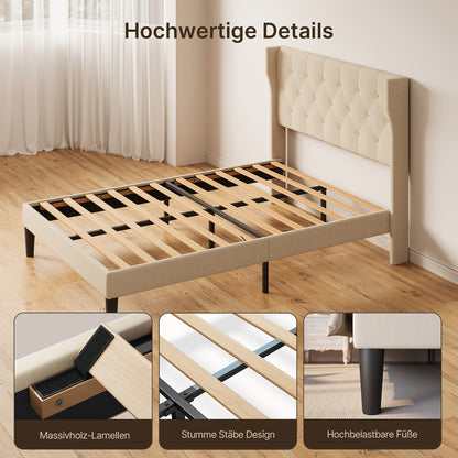 Tweepersoonsbedframe – Bedframe – Ledikant – Slaapbed – Onderbedkast – Modern Design – 140x200 cm – Hout & Metaal – 20 cm Opbergruimte