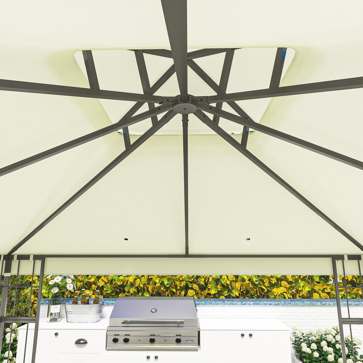 Tuinpaviljoen – Tuinoverkapping – Buitenverblijf – Terrasoverkapping – Crèmekleur – 3x3 Meter – UV30+ Bescherming – Duurzaam Metaalframe