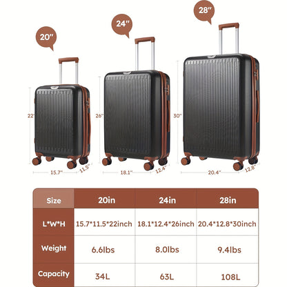 Hardschalige Kofferset – Reiskoffer – Koffer – Bagage – Trolley – 20, 24, 28 Inch – Fluisterstille Zwenkwielen – Ingebouwd Combinatieslot – Wit met Bruine Accenten