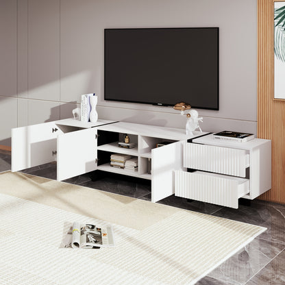 TV Meubel – TV Dressoir – TV Kast – Media Meubel – Televisiemeubel – Massief Hout – 3 Deuren & 2 Laden – 190 cm – MDF – Geen Stroomvoorziening
