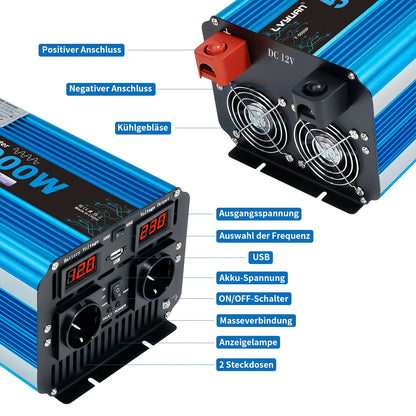 Zuivere Sinusgolf Omvormer – Stroomomzetter – Converter – Inverter – Spanningsomzetter – 12V 5000W – 10000W Piekvermogen – Afstandsbediening & LED-Display
