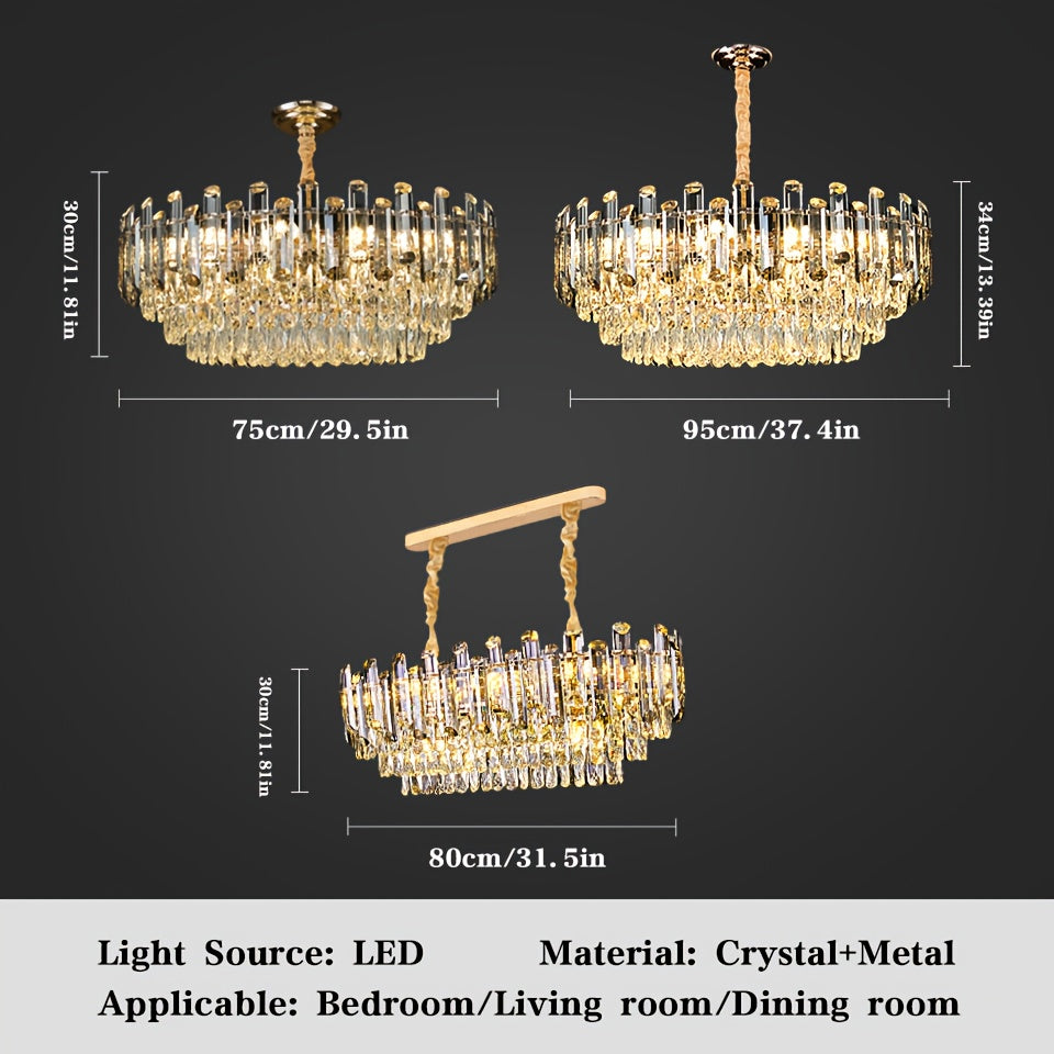 Kroonluchter – Hanglamp – Plafondlamp – Kristallen Lamp – Verlichting – Rond Groot Design – Chroom Afwerking – Semi-Flush Bevestiging