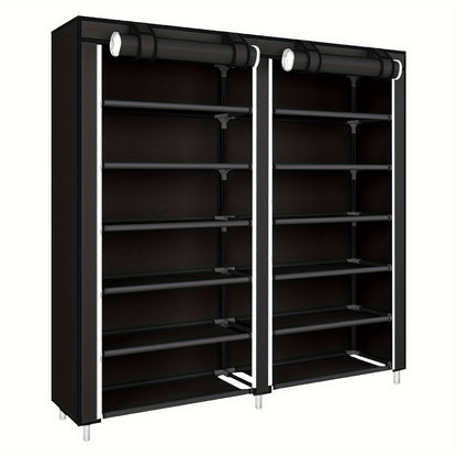 Black Non-woven Shoe Rack, Shoe Organizer for Closet And Entryway, 2 Rows 7 Tier for Storage Boxes And Boots, Extra Wide Shoe Organizer, Ventilated Storage Rack 120x30x110cm Space-saving Design | Easy Assembly