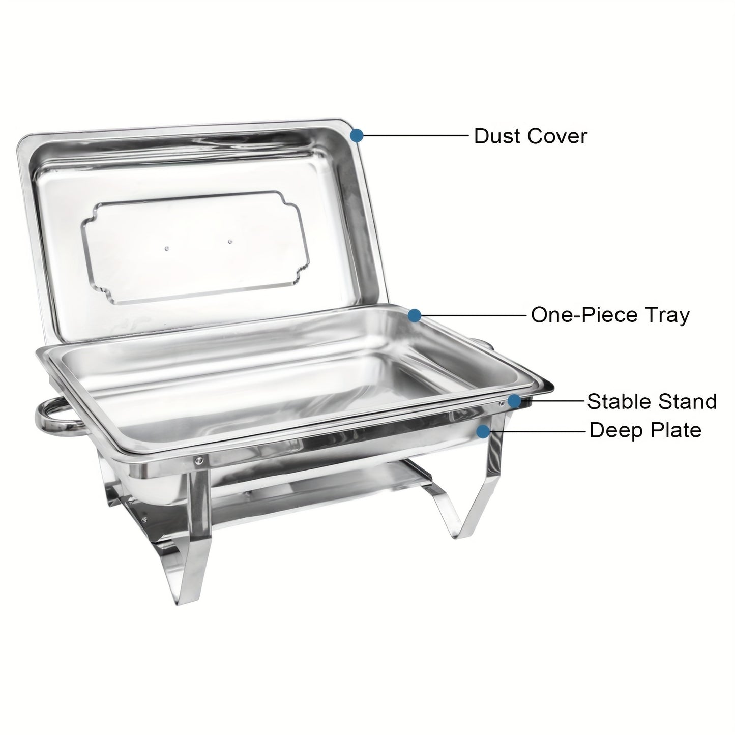 Chafing Dish – Buffetwarmer – Warmhoudschaal – Bain Marie – Warmhoudbak – 6-delige Set – RVS 408 Voedselveilig – Inductievrij Met Glazen Scharnierdeksel