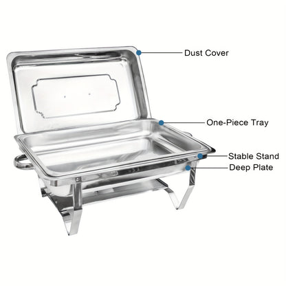Chafing Dish – Buffetwarmer – Warmhoudschaal – Bain Marie – Warmhoudbak – 6-delige Set – RVS 408 Voedselveilig – Inductievrij Met Glazen Scharnierdeksel