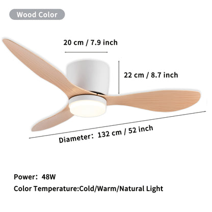 Plafondventilator – Ventilator – Plafondventilator met Licht – Sfeerverlichting – Dimbare LED Lamp – Houtkleurige Bladen – 132 cm Diameter – Afstandsbediening – 6 Snelheden – Drie Kleurtemperaturen