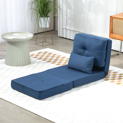 Lazy Chair – Vloerstoel – Relaxstoel – Slaapstoel – Zitbed – Verstelbare Rugleuning – Luxe Kussens – Donkerblauwe Linnenstof