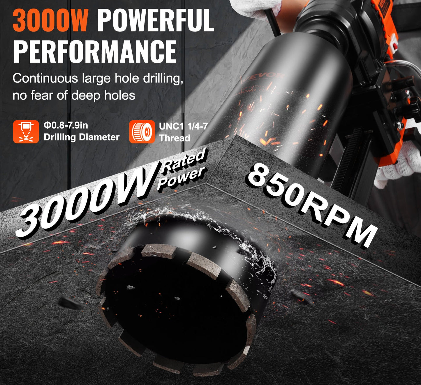 Kernboormachine – Diamantboormachine – Betonboormachine – Magneetboormachine – Boormachine – 3000W Krachtige Motor – Boordiameter 20-200 mm (0,8-7,9 Inch)