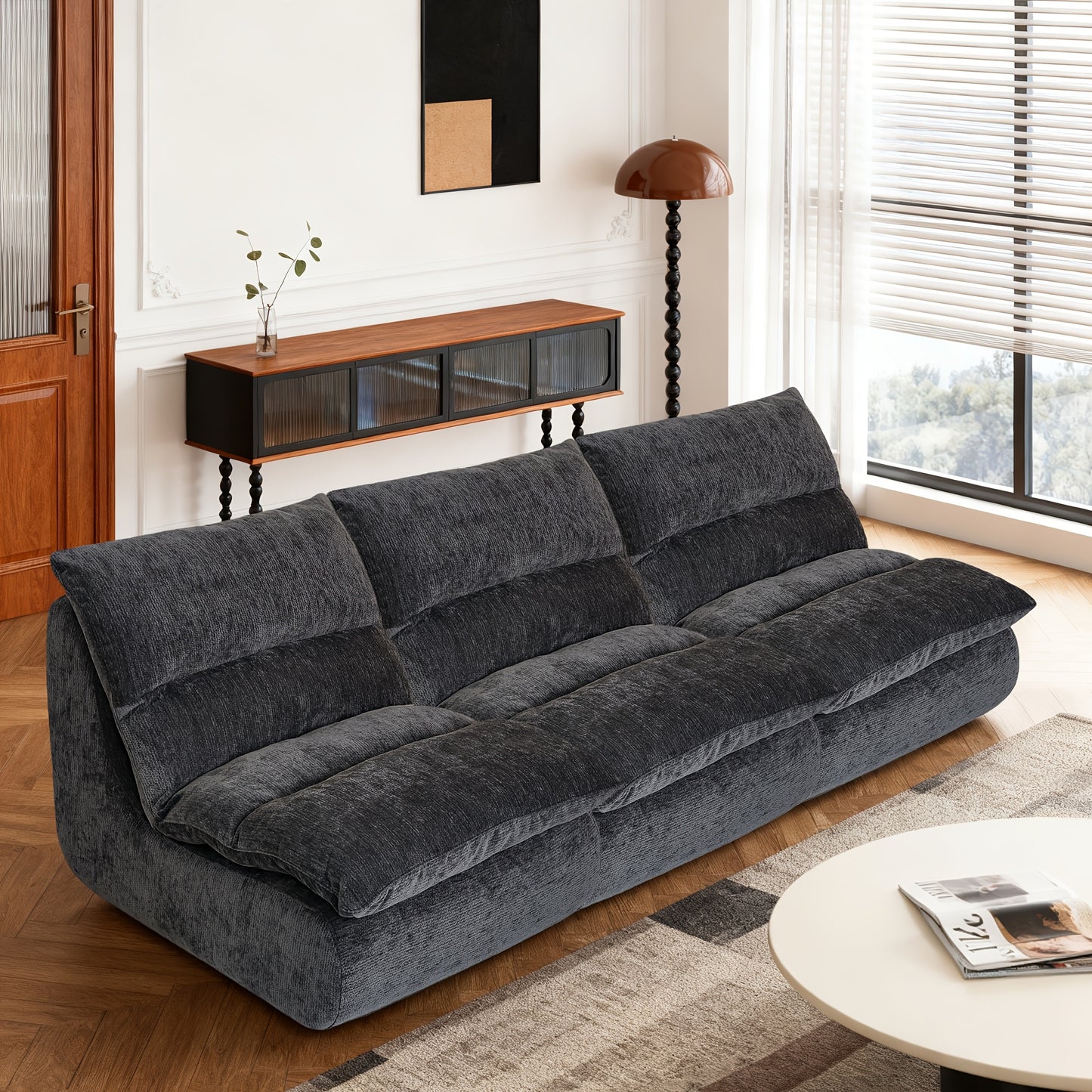 Vloerstoel – Zitzak – Poef – Zitzakstoel – Donkergrijs – Set Van 3 – Hoogwaardig Schuimvulling – Minimalistisch Design