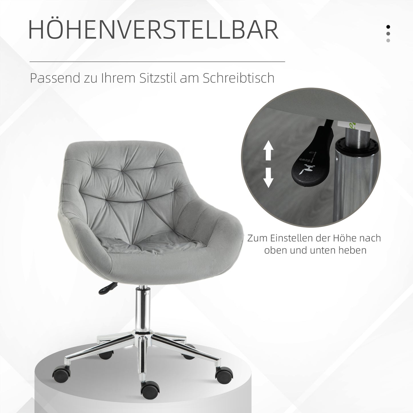 Bureaustoel – Kantoorstoel – Draaistoel – Gamestoel – Computerstoel – Verstelbare Zithoogte – Comfortabele Polyester Zitting – Grijs 59x58x80-90 cm
