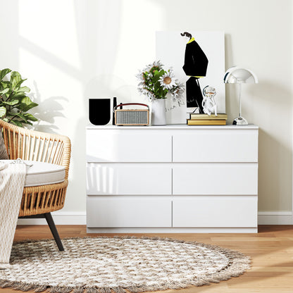 Ladekast – Dressoir – Kast – Commode – Opbergmeubel – 6 Lades – Softclose – Wit – 120 x 39 x 75 cm – Houten Materialen