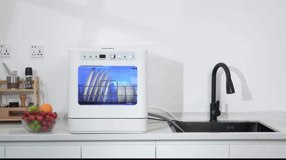 Tafelmodel Vaatwasser – Compacte Vaatwasser – Draagbare Vaatwasser – Aanrecht Vaatwasser – Kleine Vaatwasser – 4 Wasprogramma’s – Automatische Wateraanvoer Wit