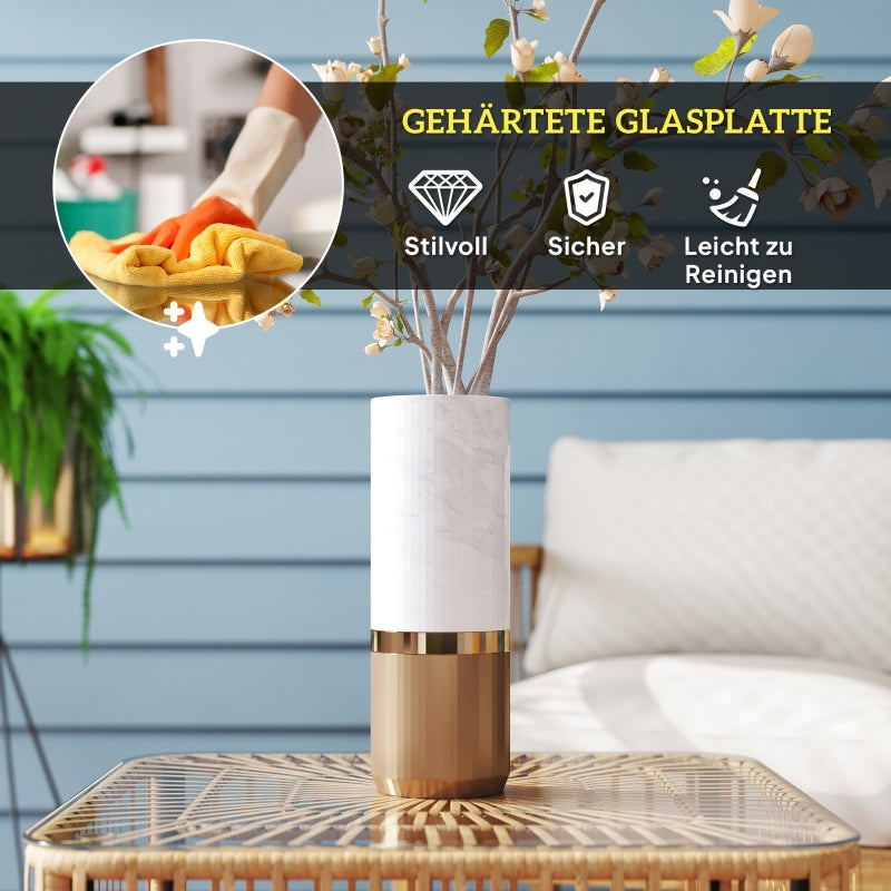 Buitenbijzettafel – Tuinmeubel – Bijzettafel – Loungtafel – Side table – Weerbestendig PE-rattan – Gehard glas blad 65x65x43 cm Natural Wood