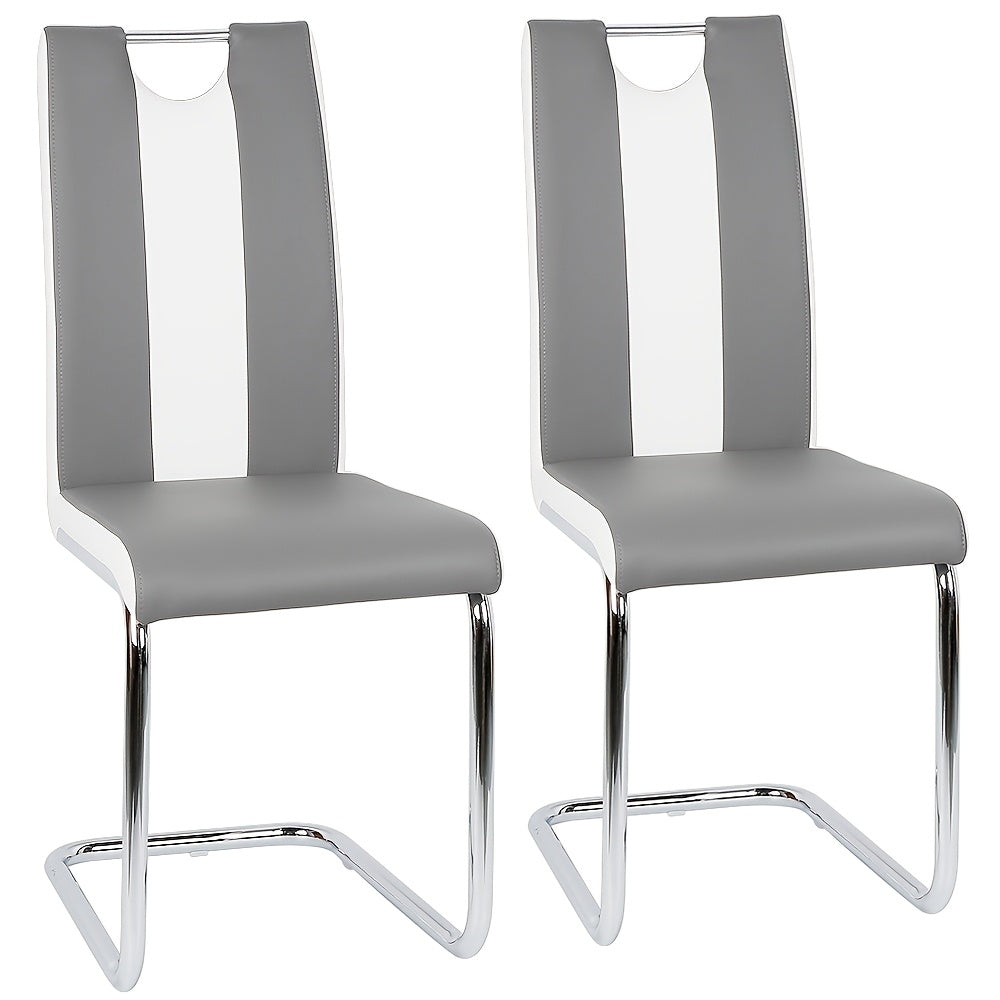 Eetkamerstoel – Stoel – Kuipstoel – Keukenstoel – Armstoel – Ergonomisch – Kunstleer – Set van 2 – Hoge Rugleuning – Zithoogte 49 cm – Off-white en Grijs
