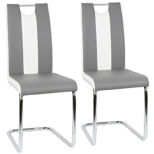 Bowback Dining Chair - 49cm Seat Height High Back Kitchen Chairs With Classic Durable Faux Leather, Ergonomic Armless Modern Accent Chairs For Home Office Restaurant (Set Of 2, Grey+white)