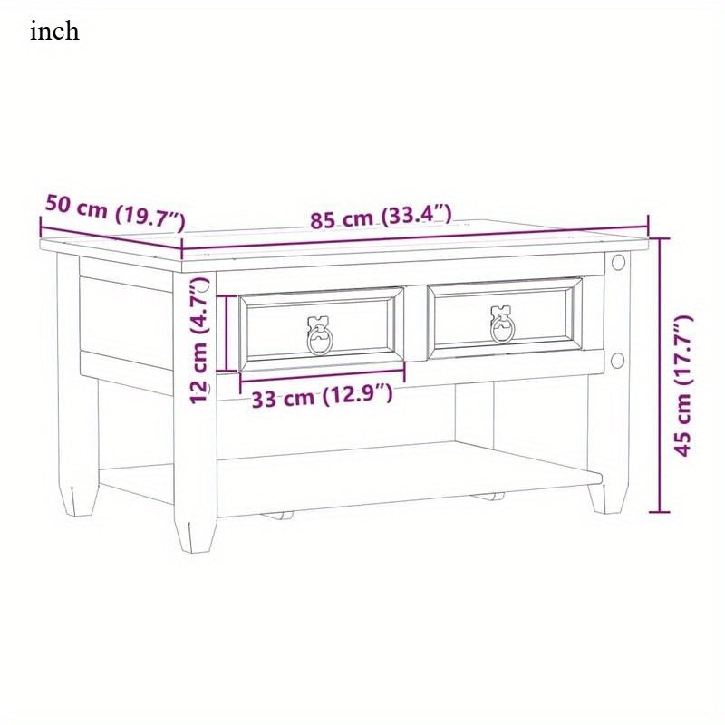 Salontafel – Koffietafel – Bijzettafel – Woonkamertafel – Tafeltje – Massief Dennehout – 2 Lades – Compact 85x50x45 cm