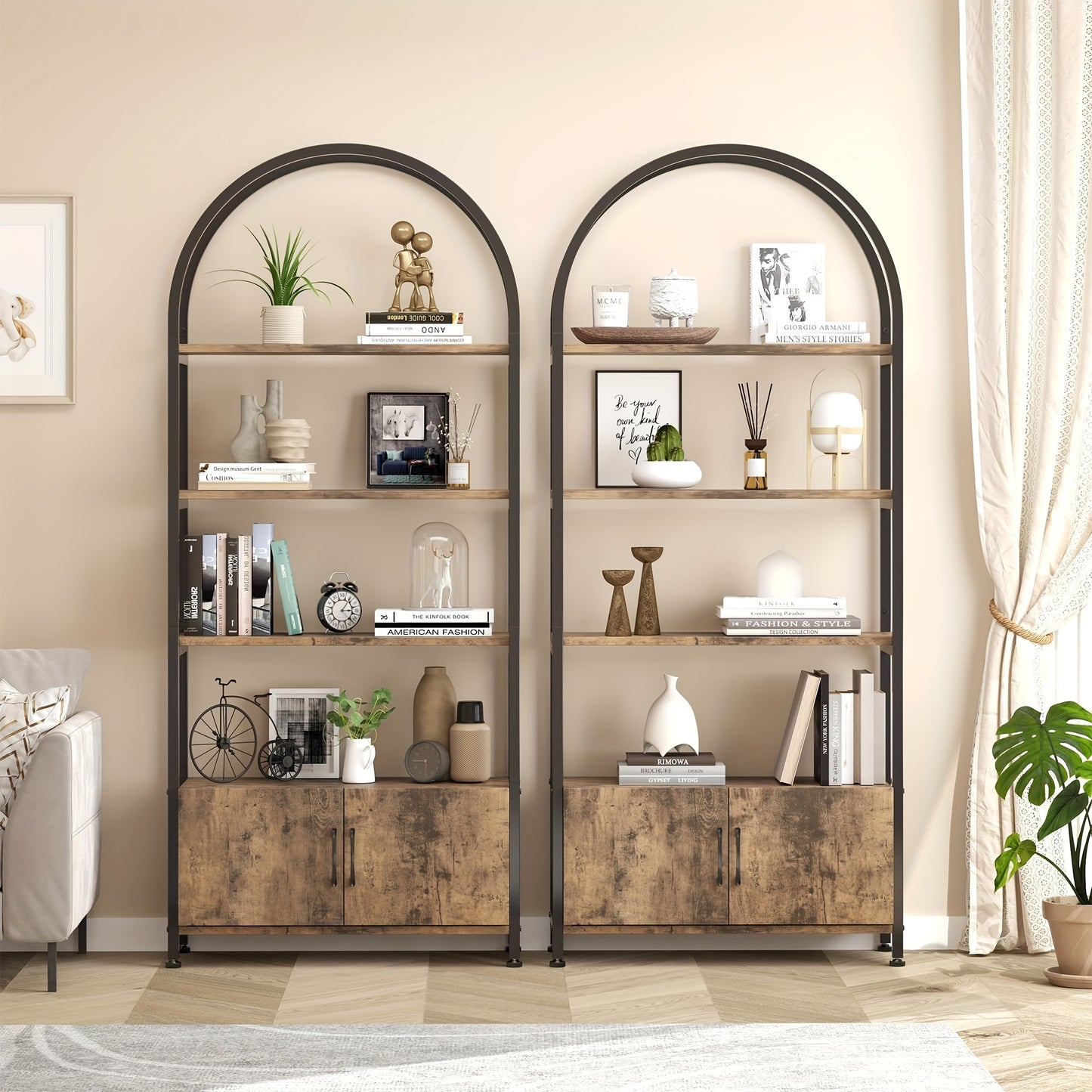 Boekenkast – Boekenrek – Opbergkast – Vakkenkast – Stellingkast – Industrieel Design – Met Metalen Frame & Witte Houtlook – 4-Lagens Met Deuren – Vrijstaand – 181 cm Hoog – Ruimtebesparend – Stevig & Duurzaam