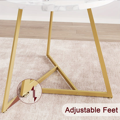 Eetkamertafel Set – Ronde Tafel – Bistro Set – Keukentafel – Dinette Set – Goudkleurig – Compact 2-Persoons – Gestoffeerde Stoelen – Stevig Stalen Frame