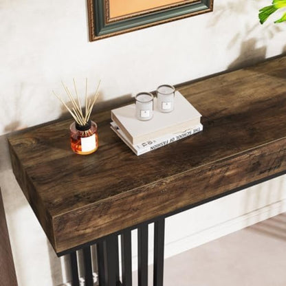 Narrow Console Table – Smalle Sidetable – Haltafel – Wandtafel – Entreetafel – Industrieel Metaal Frame – Houten Vintage Blad 140 cm Bruin