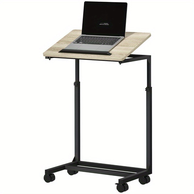 Modern C-Shaped Side Table with Height Adjustment - Heavy-Duty Metal Coffee table, Space-Saving Rolling Desk for Living Room, Home Office, Bedroom - Easy Assembly, No Wood Parts - White (21.6x14.2x24.6-32.5in)